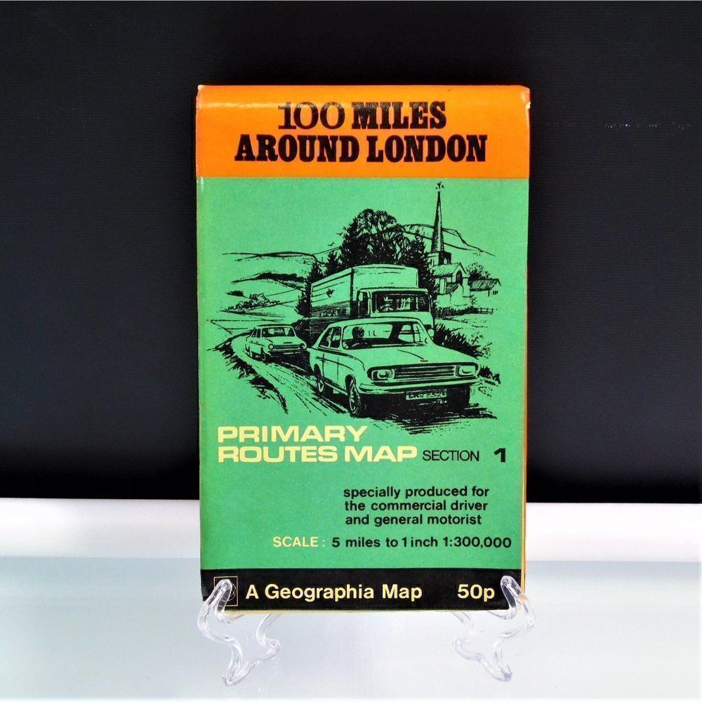 100 Miles Around London Fold Out Map Primary Routes Vintage 1970s Geographia